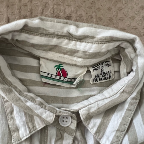 PARADISE | Tan & White Striped Boxy Button Up Long Sleeve Top - Picture 7 of 7